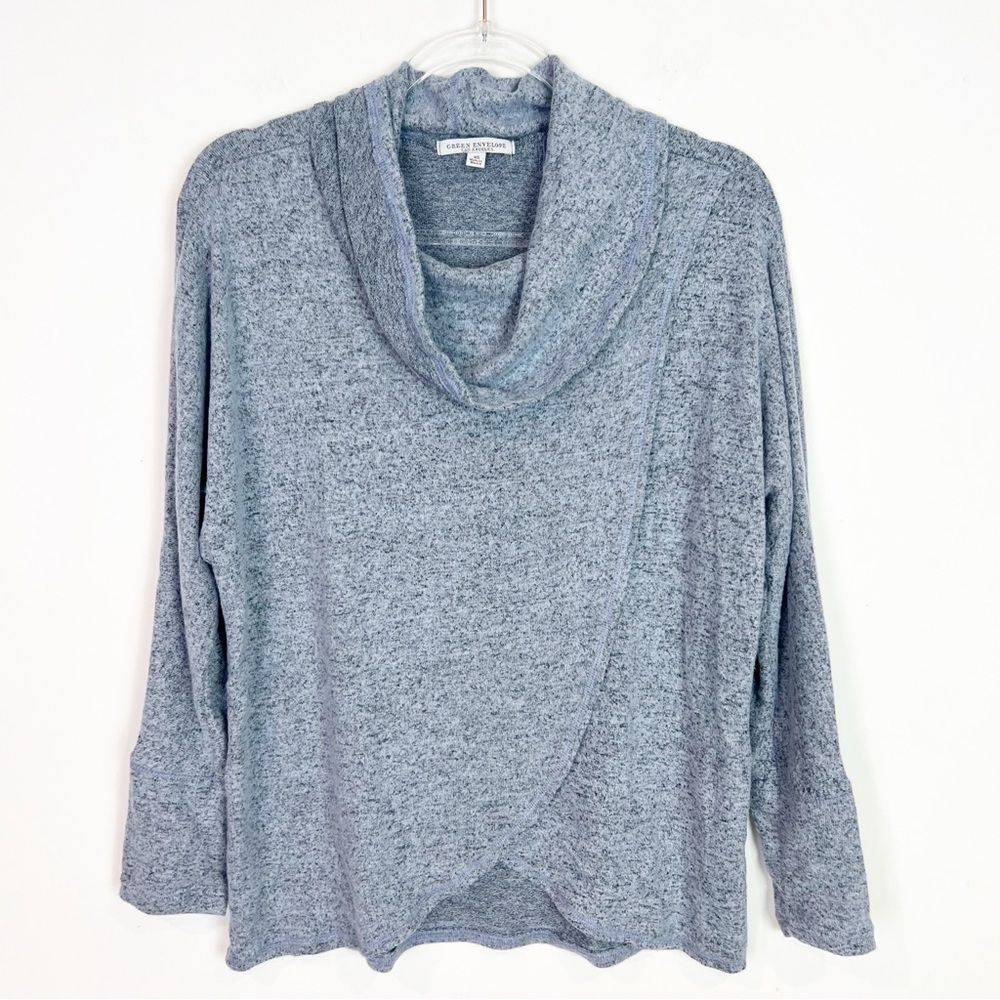 GREEN ENVELOPE BLUE COWL NECKLINE CROSS FRONT SUPER SOFT SHIRT WOMENS XS - Picture 2 of 5